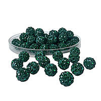Намистини зі стразами (шамбала) смарагдові, 8 мм