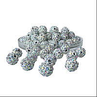 Намистини зі стразами (шамбала) білі-хамелеон, 8 мм
