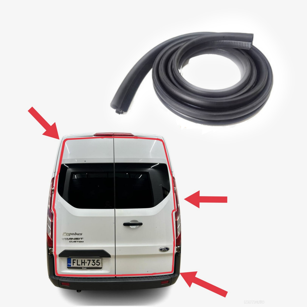 Уплотнитель проёма задней двери ляды Ford Transit Custom (2012-2023 ...