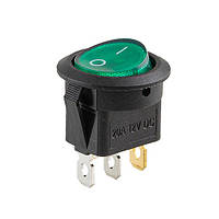 Перемикач on-off з підсвіткою 12 V круглий 3pin Green 23*23*16 мм 20 А