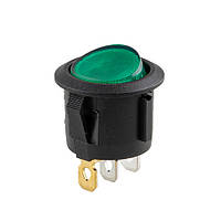 Перемикач on-off з підсвіткою 12 V круглий 3pin Green 22*22*16 мм 6A 250 V 10A 125/250V