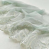 Ажурне мереживо вишивка на сітці: біла нитка на сітці м'ятного відтінку, ширина 23 см, фото 4