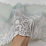 Ажурне мереживо вишивка на сітці: біла нитка на сітці м'ятного відтінку, ширина 23 см, фото 2