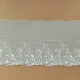 Ажурне мереживо вишивка на сітці: біла нитка на сітці м'ятного відтінку, ширина 23 см, фото 3