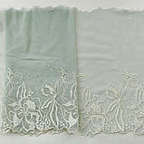 Ажурне мереживо вишивка на сітці: біла нитка на сітці м'ятного відтінку, ширина 23 см, фото 5