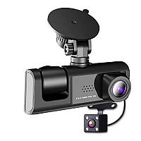 Автомобільний відеореєстратор FHD 1080P з 3 камерами  Чорний