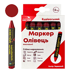 Крейда воскова для маркування Універсальна, червоний, 12шт.