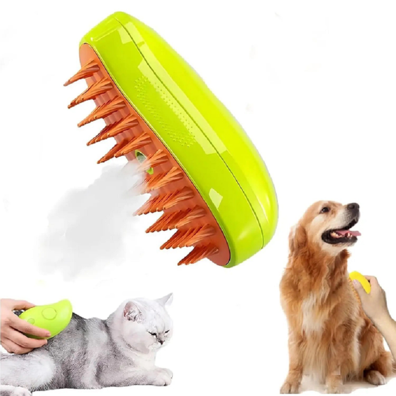 Парова щітка масажер спрей 3 в 1 Pet Spray Massage Brush USB Жовто-жовтогаряча для вичісування собак і кішок з, фото 1