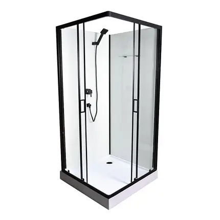 Душовий бокс Insana FLORIS 90x90x207 см на низькому піддоні чорний скло прозоре розсувні двері, фото 1