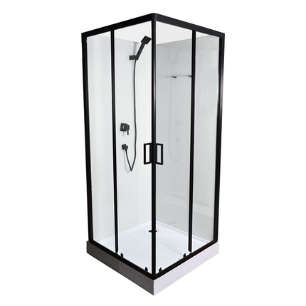 Душовий бокс Insana FLORIS 90x90x207 см на низькому піддоні чорний скло прозоре розсувні двері, фото 3