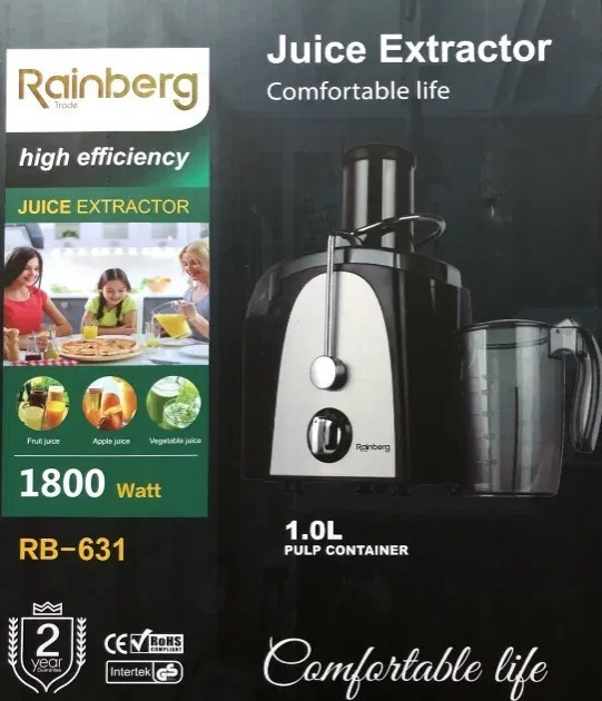 Соковижималка електрична відцентрова Rainberg RB-631 1800W, фото 1