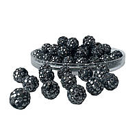 Намистини зі стразами (шамбала) чорні гематитові, 8 мм