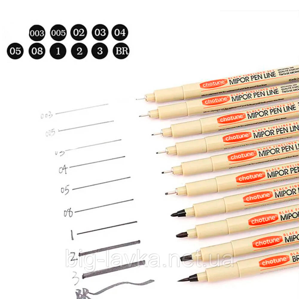 Набір лінерів для малювання та графіки 11 шт Micro-Pen Fineliner Чорний