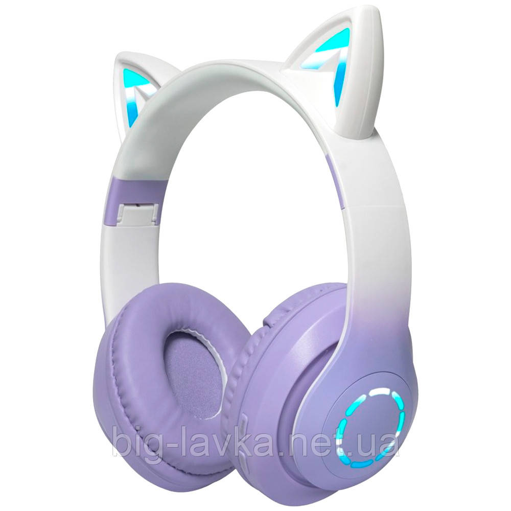 Навушники Bluetooth милі котячі вуха з LED підсвічуванням B39 Pro Фіолетовий