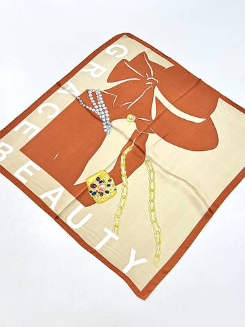 Шовкова хустка Леди 70*70 см бежевий, фото 2