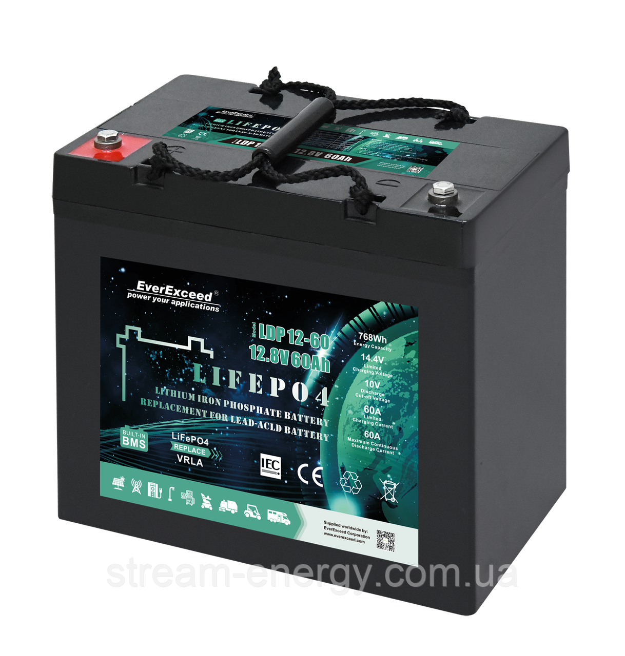 Акумулятор LiFePO4 60 Ah EverExceed LDP 12-60 (12.8V60AH) BLUETOOTH для гібридного інвертора, сонячних батарей, фото 1