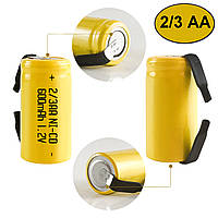 Акумулятор NI-Cd 2/3 AA 600 mAh 1.2V під пайку