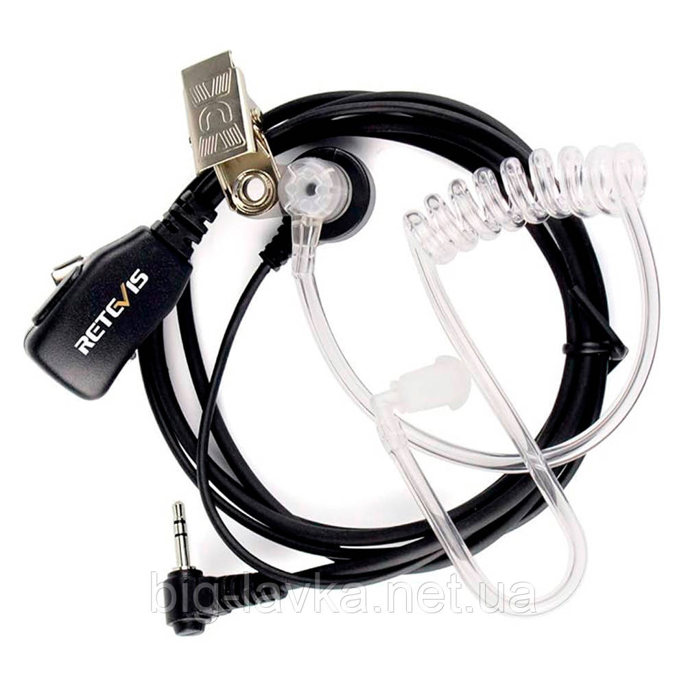 Retevis Т001 1-контактна гарнітура для рації з мікрофоном PTT  Чорний, фото 1