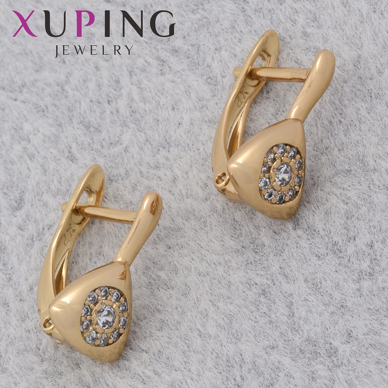 Серьги женские позолота 18K Xuping Jewelry английская застёжка с белыми кристаллами размер 15х10 мм