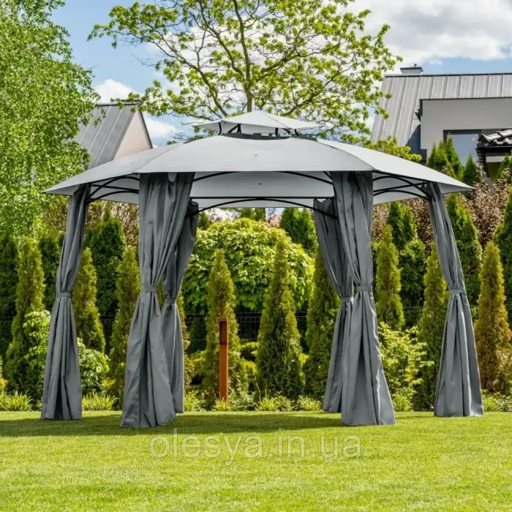 Садовий павільйон круглий діаметр 3.6 метра темно-сірий Mirpol Gavi, фото 1
