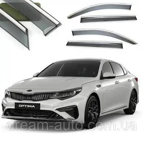 Дефлектори вікон Kia K5 / Optima 2016 з хром молдингом