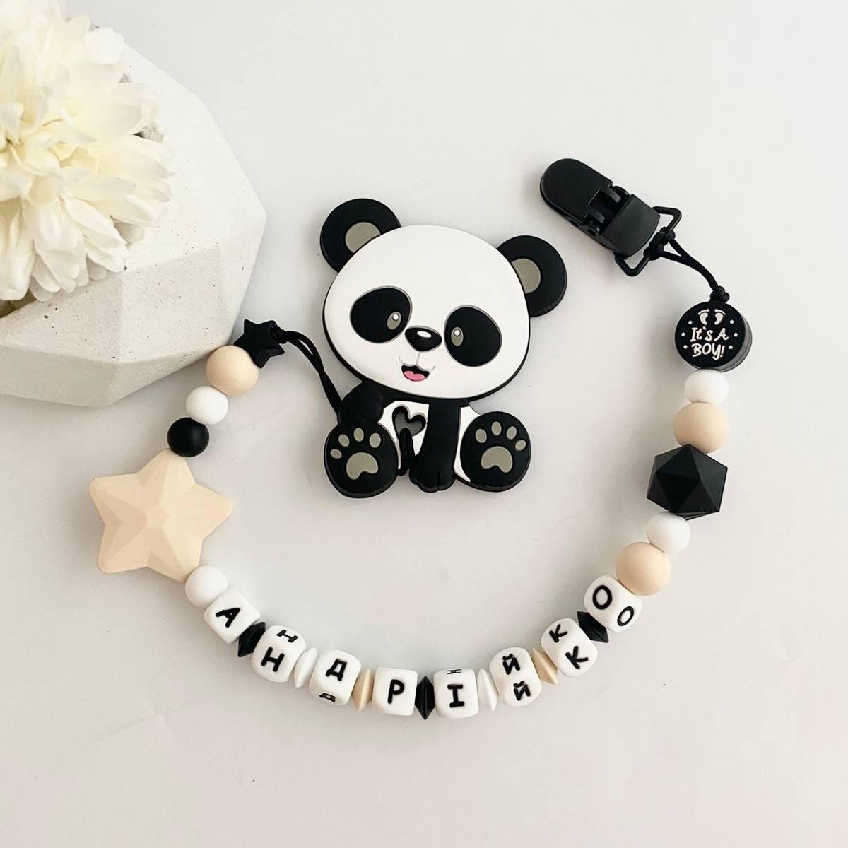 Іменний силіконовий гризунець, прорізувач для зубів, Панда, фото 1