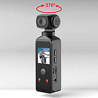 Кишенькова екшн-камера з поворотом на 270 ° Wi-Fi Ultra HD з водонепроникним чохлом Чорний