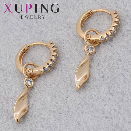 Серьги женские позолота 18K Xuping Jewelry кольцо конго с лепесточками и стразами диаметр колечка 13 мм, фото 1
