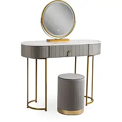 Туалетний столик з пуфом MEBEL ELITE ASHLEY, сірий / золотий