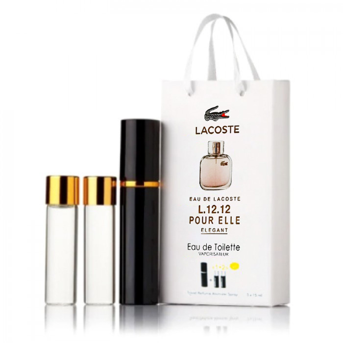 Мініпарфуми з феромонами жіночі Lacoste Eau De Lacoste L.12.12 Pour Elle Elegant 3х15 мл
