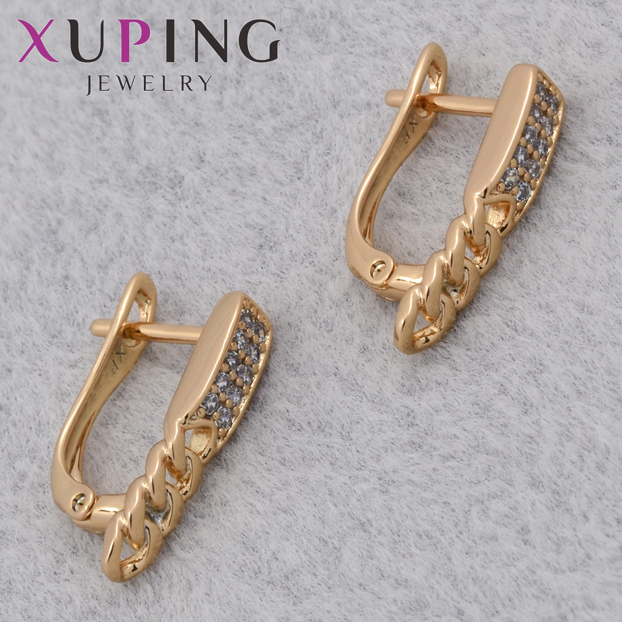 Серьги женские позолота 18K Xuping Jewelry английская застёжка с белыми стразами цепочки размер 17х10 мм
