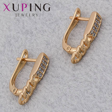 Серьги женские позолота 18K Xuping Jewelry английская застёжка с белыми стразами цепочки размер 17х10 мм, фото 1