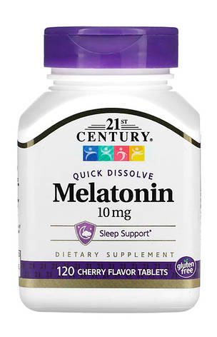 Для сну Мелатонін 21st Century Melatonin 10 мг 120 таб США смак вишня, фото 1