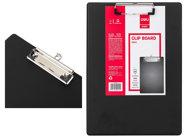 Планшет Deli 9244Е чорний А4 покриттям ПВХ металева кліпса, Планшет для паперу