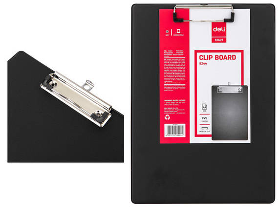 Планшет Deli 9244Е чорний А4 покриттям ПВХ металева кліпса, Планшет для паперу, фото 1