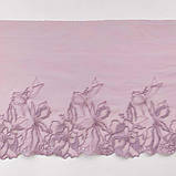 Ажурне мереживо вишивка на сітці: бузкова нитка на рожево-бузковій сітці, ширина 23 см, фото 3