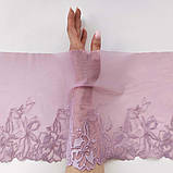 Ажурне мереживо вишивка на сітці: бузкова нитка на рожево-бузковій сітці, ширина 23 см, фото 2