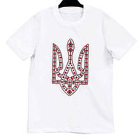 Детская патриотическая футболка с вышитым красно-черным тризубом