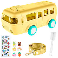 Пляшка для води 500 мл дитяча Автобус із трубочкою  Жовтий
