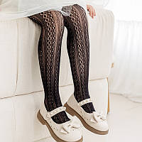 Детские ажурные черные капроновые колготки для девочек солнышко Школьные безразмерные колготы для школы