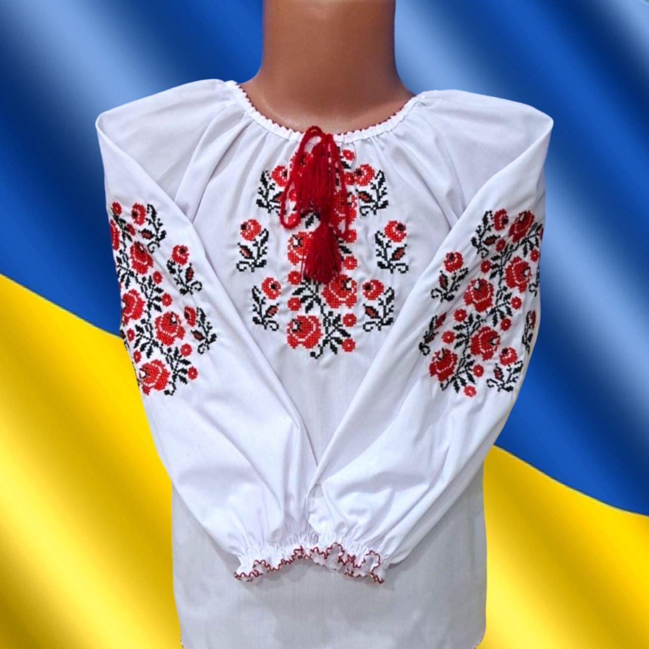 Опт Вишиванка для дівчат Рози р 3-6 років з червоною вишивкою