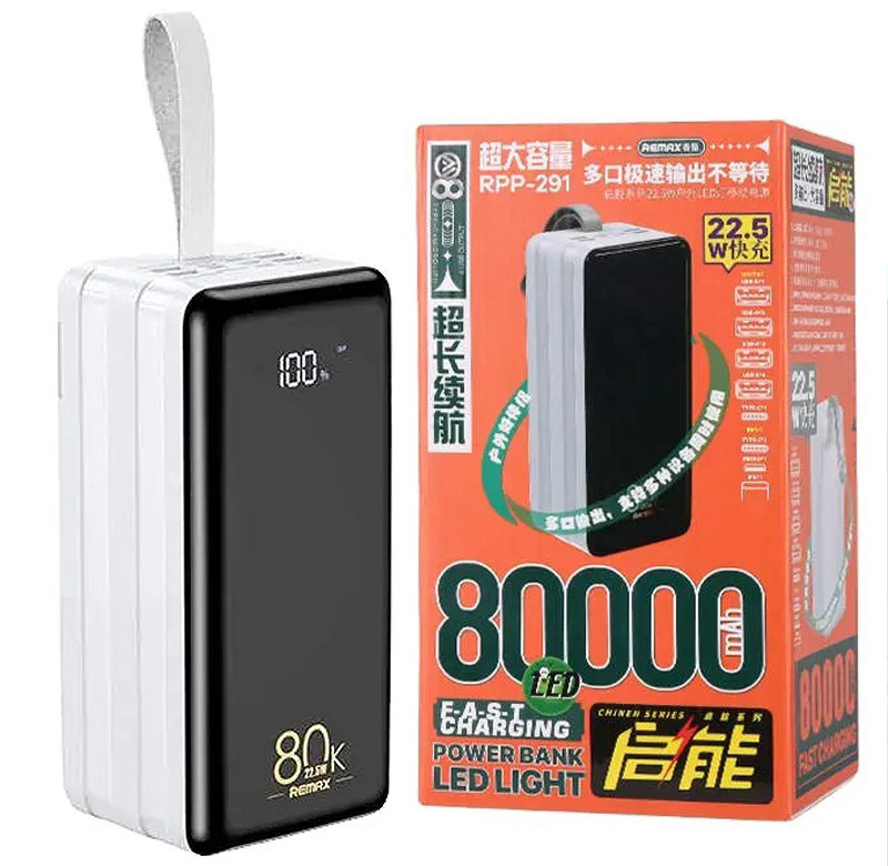 Потужний зовнішній акумулятор Power Bank Remax RPP-291 80000 mAh Портативна батарея зі швидкою зарядкою, білий