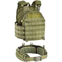 Плитоноска Defcon 5 CARRIER WITH BELT/ Комплект военная плитоноска с разгрузочным поясом/ Бронежилет оливковый