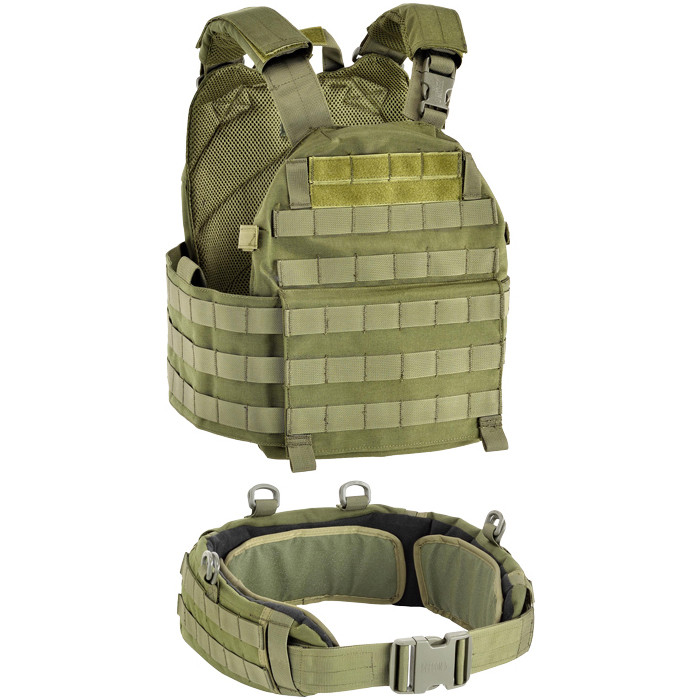 Плитоноска Defcon 5 CARRIER WITH BELT/ Комплект військова плитоноска з розвантажувальним поясом/ Бронежилет оливковий, фото 1