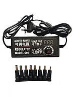Блок живлення універсальний регульований 3-12В 5А, 5.5x2.5 мм з перехідниками 8шт. Чорний (код: 3-12В5А )