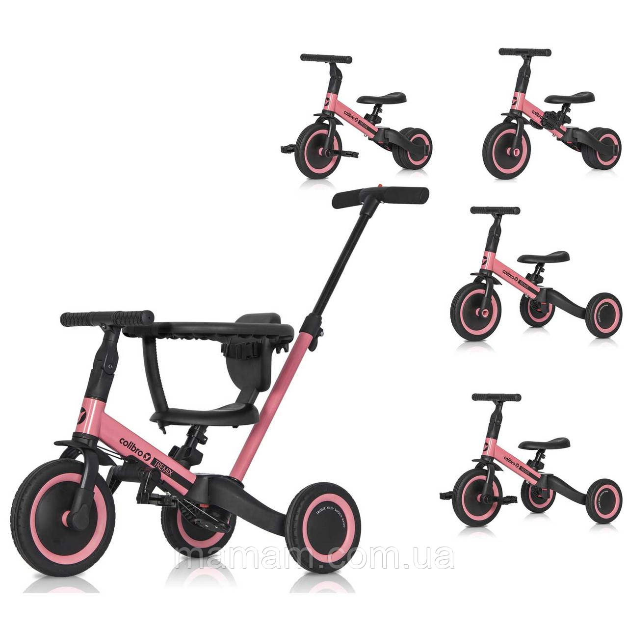 Триколісний дитячий велосипед біговел 6в1 Colibro Tremix Rose, фото 1