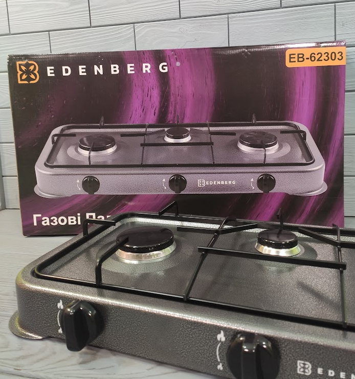 Настольная газовая плита 3 конфорки таганок Edenberg EB-62303 для ...