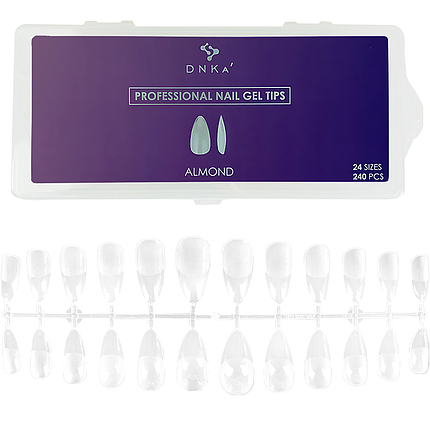 Гелеві типси для нарощування нігтів DNKa Almond, 240 шт. мигдаль, фото 1