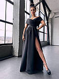 Жіноча вечірня сукня максі з відкритими плечима та розрізом на спідниці, фото 2