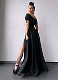 Жіноча вечірня сукня максі з відкритими плечима та розрізом на спідниці, фото 5